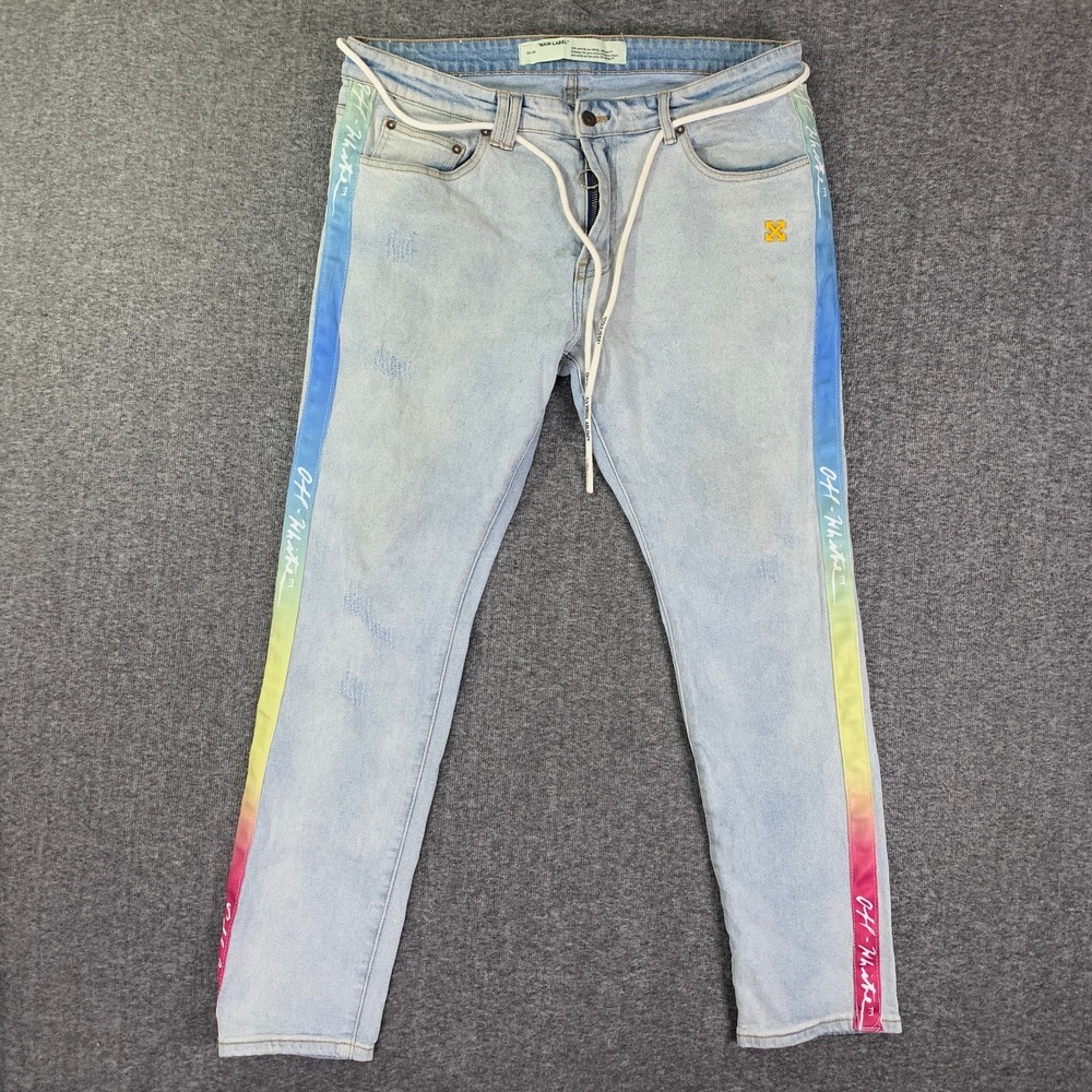 Virgil Abloh Jeans Mens 36x30 Rainbow Stripe Streetwear Fashion Made In Italy